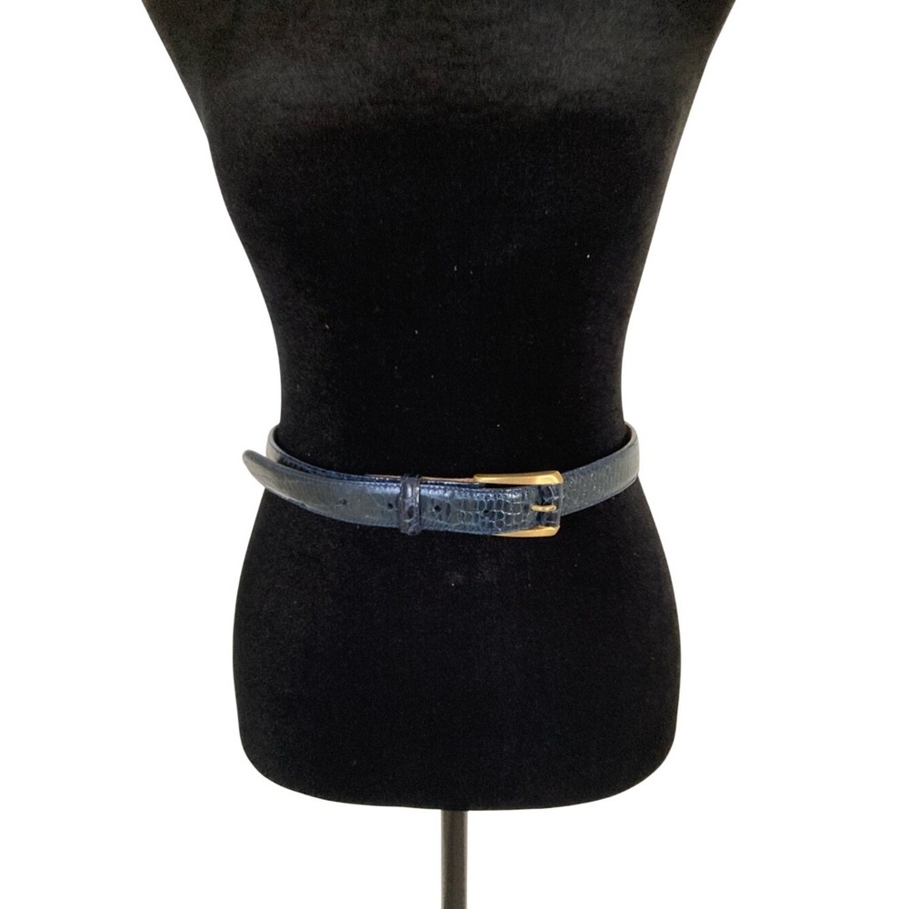 The Worth Collection Womens Navy Alligator Leather Belt Size Small Gold Buckle
